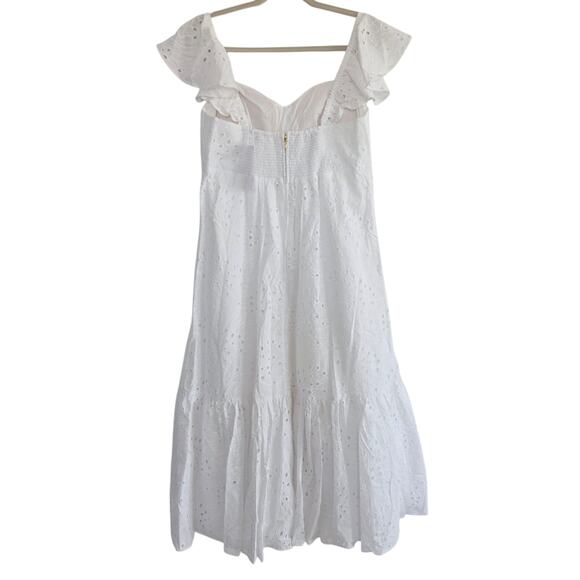 Lilly Pulitzer White Cotton Eyelet Embroidered Flutter Sleeve Midi Dress Size 14 - Picture 4 of 11